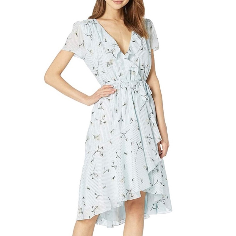 Wayf Sutton Midi Wrap Dress Sky Blue Size L